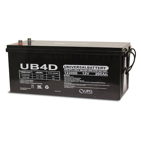 Upg Sealed Lead Acid Battery, 12 V, 200Ah, UB4D, Auto Post Terminal, AGM Type 45972